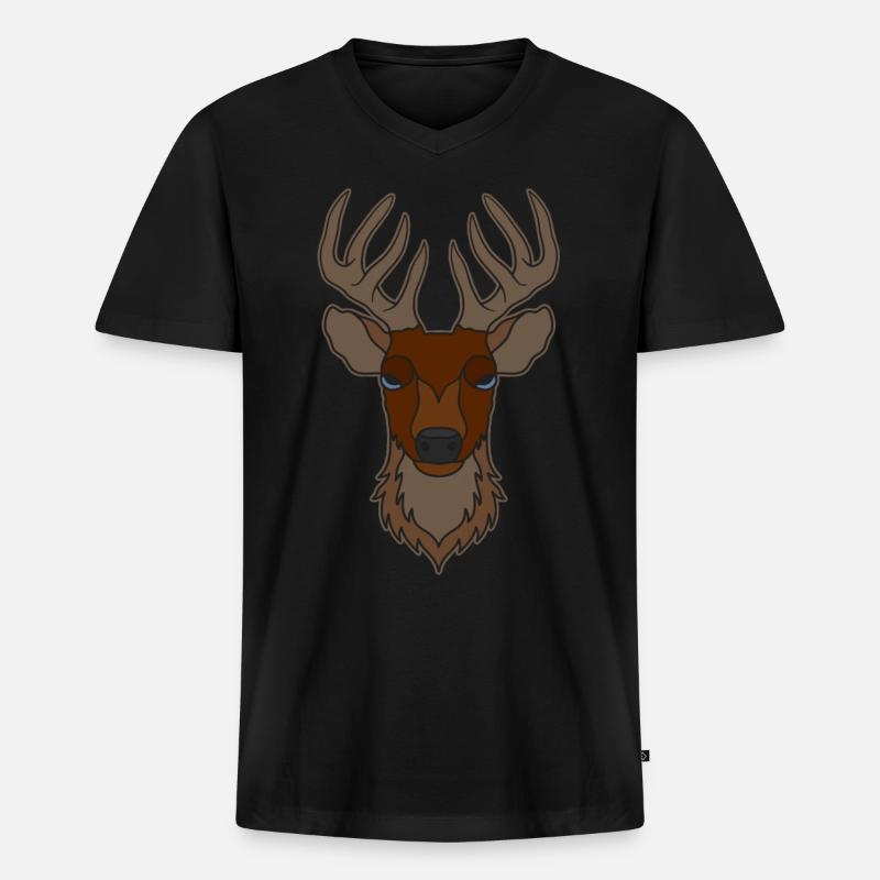 Rothirsch Geweih mit Hirschgeweih - Männer Premium Bio T-Shirt mit V-Ausschnitt - Schwarz