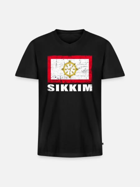 Sikkim Flag Grunge Sikkim Flag - Men's Premium Organic T-shirt with V-neck - black
