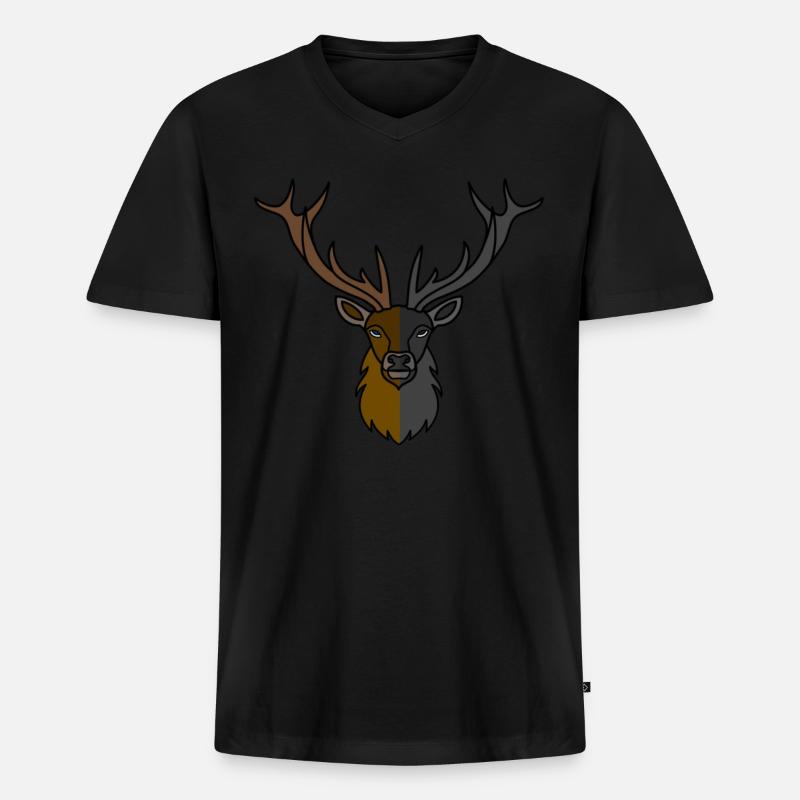 Rothirsch Geweih mit Hirschgeweih - Männer Premium Bio T-Shirt mit V-Ausschnitt - Schwarz