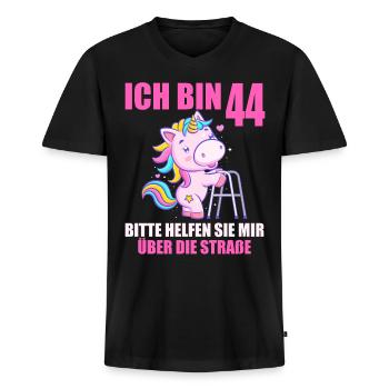 Ich bin 44 Bitte helfen Sie mir über Straße - Männer Premium Bio T-Shirt mit V-Ausschnitt - Schwarz - Vorne - Nico (187cm)