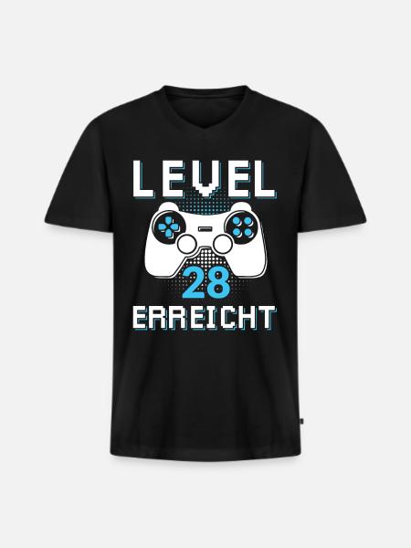 Level 28 Erreicht Gamer - Männer Premium Bio T-Shirt mit V-Ausschnitt - Schwarz