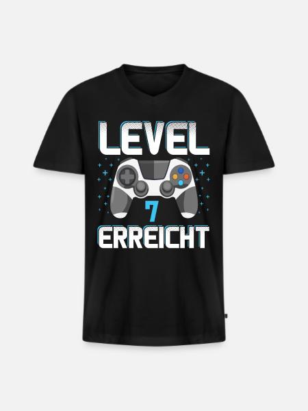 Level 7 Erreicht Gamer - Männer Premium Bio T-Shirt mit V-Ausschnitt - Schwarz