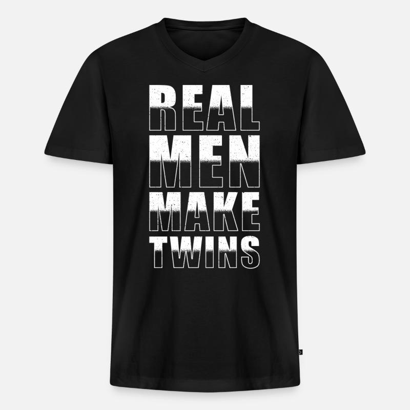 Echte Männer Machen Zwillinge - Männer Premium Bio T-Shirt mit V-Ausschnitt - Schwarz