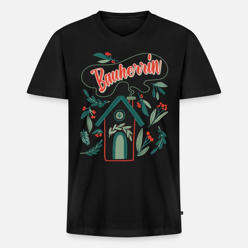 Bauherrin Eigenheim Damen - Männer Premium Bio T-Shirt mit V-Ausschnitt - Schwarz