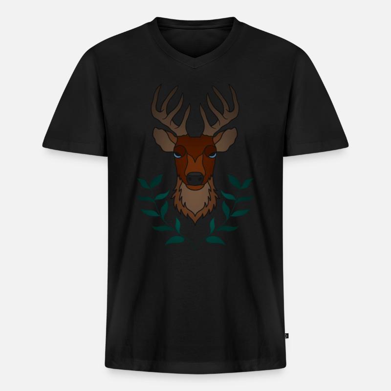 Rothirsch Geweih mit Hirschgeweih - Männer Premium Bio T-Shirt mit V-Ausschnitt - Schwarz
