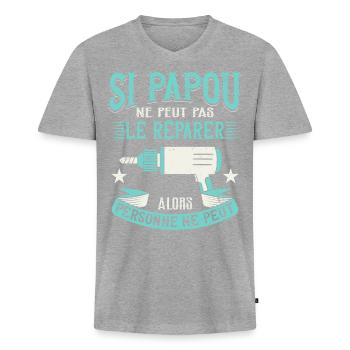 Papou Bricoleur Fete Des Grand Pères Papy - T-shirt encolure en V Premium bio Homme - gris chiné - Devant