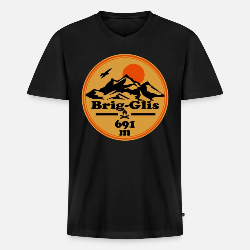 brig-glis Schweiz Wallis - Männer Premium Bio T-Shirt mit V-Ausschnitt - Schwarz