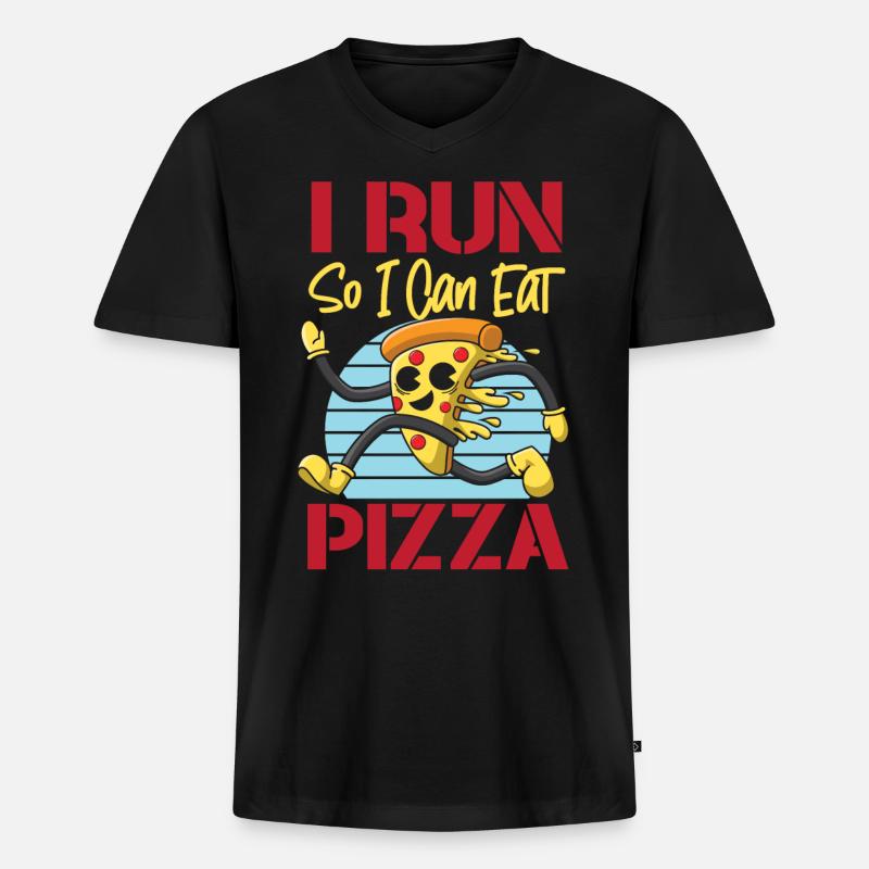 Running Runner Half Marathon Pizza - Männer Premium Bio T-Shirt mit V-Ausschnitt - Schwarz