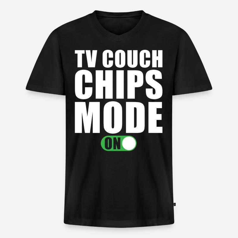 Tv Couch Chips Modus Ein - Männer Premium Bio T-Shirt mit V-Ausschnitt - Schwarz