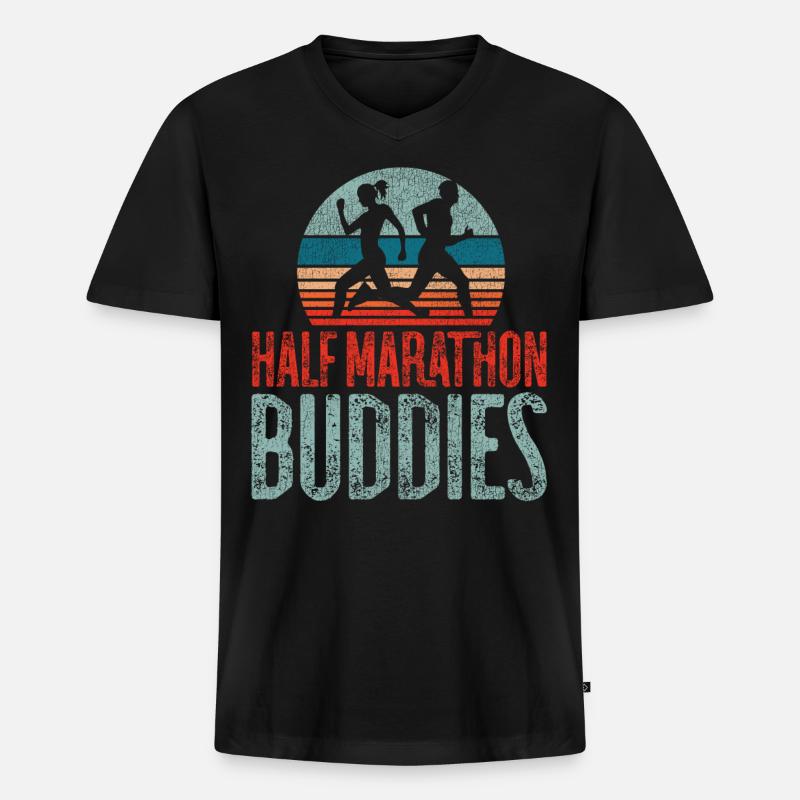 Running Runner Half Marathon - Männer Premium Bio T-Shirt mit V-Ausschnitt - Schwarz
