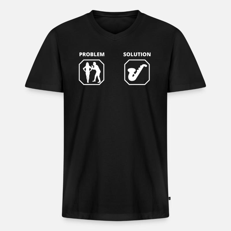 PROBLEM SOLUTION SAXOPHON - Männer Premium Bio T-Shirt mit V-Ausschnitt - Schwarz