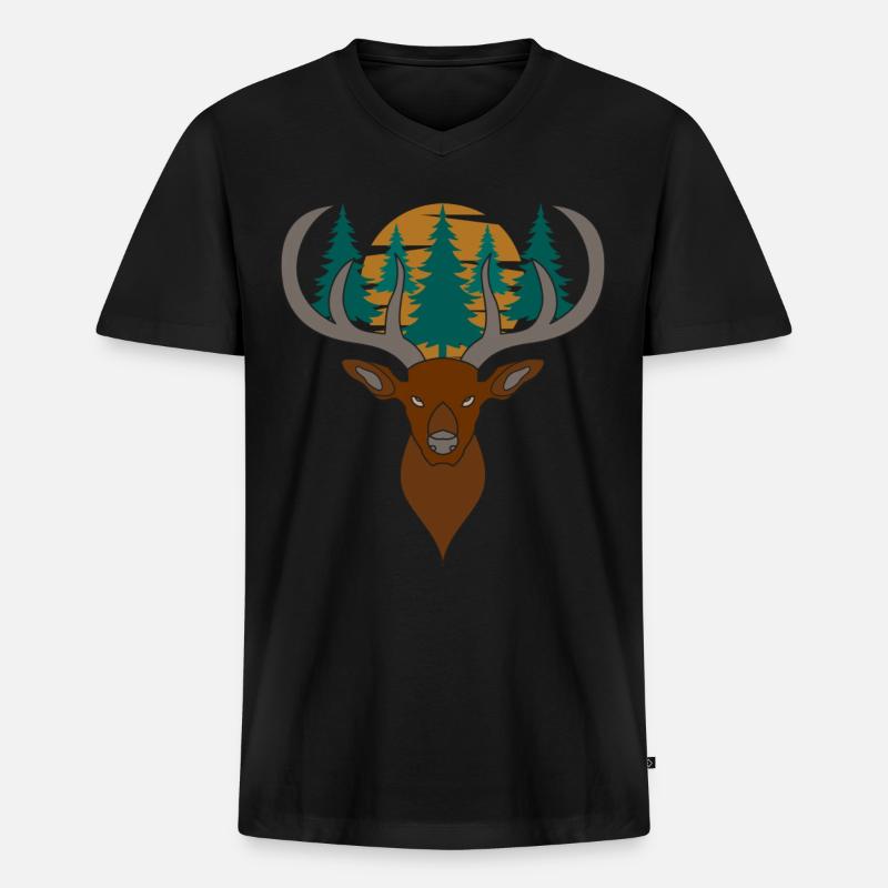 Rothirsch Geweih mit Hirschgeweih - Männer Premium Bio T-Shirt mit V-Ausschnitt - Schwarz
