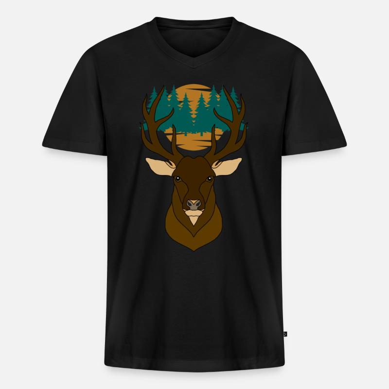 Rothirsch Geweih mit Hirschgeweih - Männer Premium Bio T-Shirt mit V-Ausschnitt - Schwarz