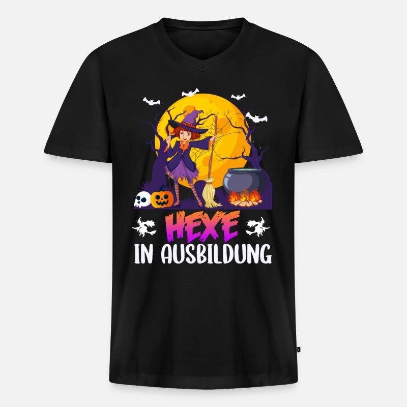Halloween Hexe - Männer Premium Bio T-Shirt mit V-Ausschnitt - Schwarz
