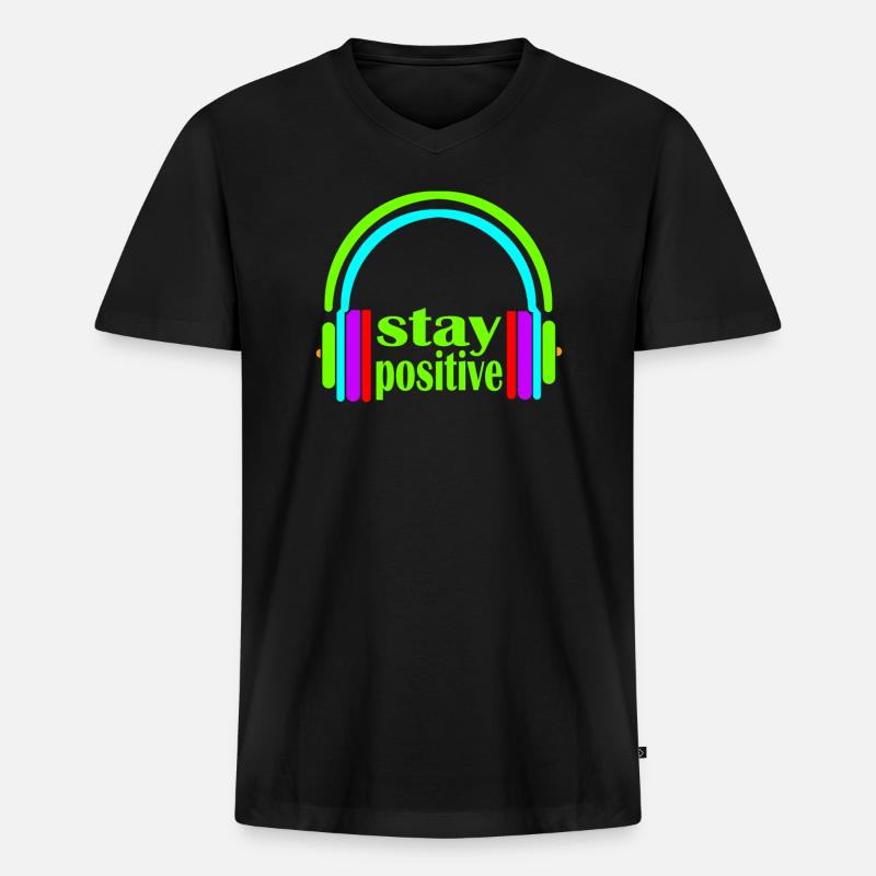 kopfhörer stay positive - Männer Premium Bio T-Shirt mit V-Ausschnitt - Schwarz