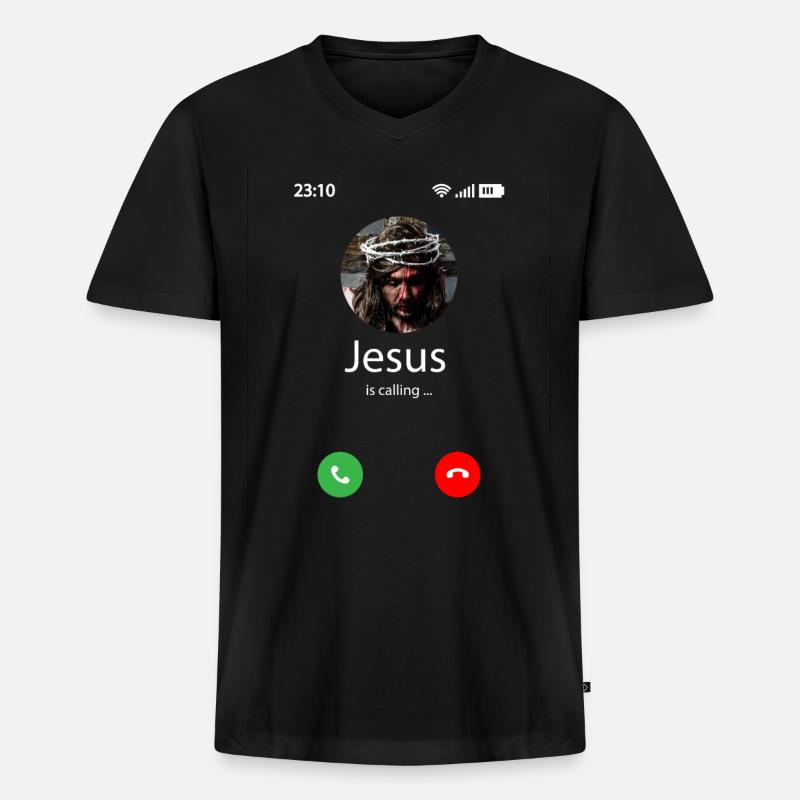 Jesus is calling - Männer Premium Bio T-Shirt mit V-Ausschnitt - Schwarz