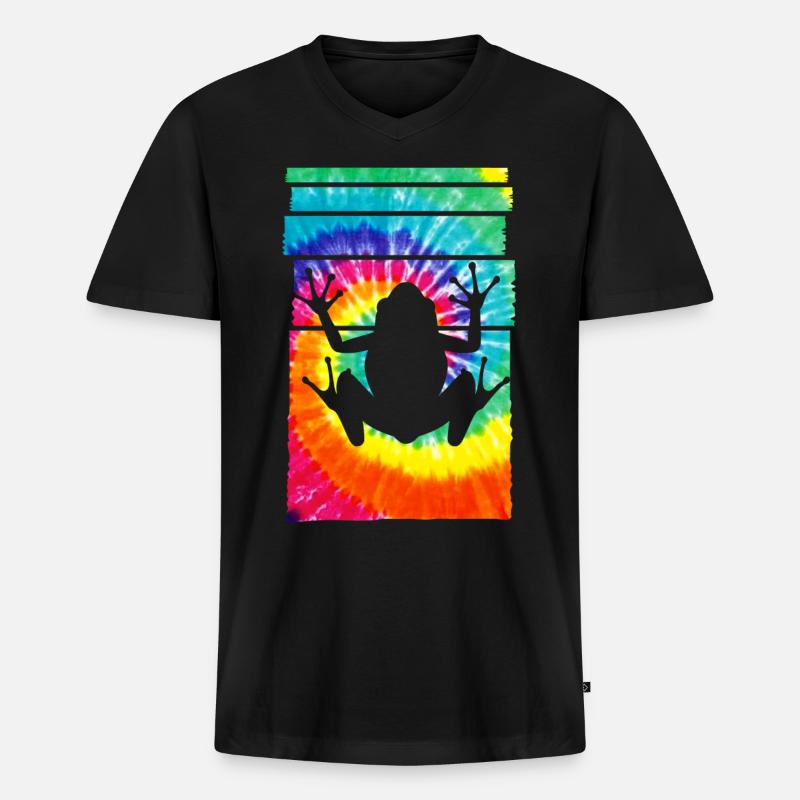 Frog Hippie Tie Dye - Männer Premium Bio T-Shirt mit V-Ausschnitt - Schwarz