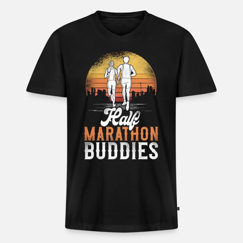 Running Runner Half Marathon - Männer Premium Bio T-Shirt mit V-Ausschnitt - Schwarz