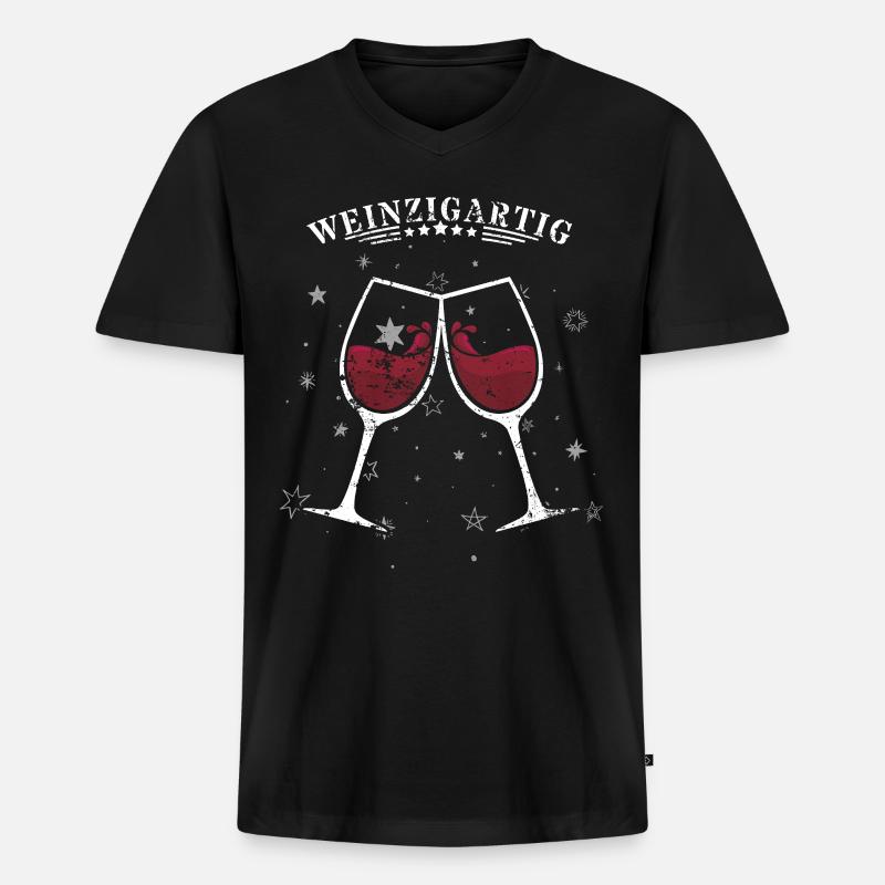 Weinzigartig - Männer Premium Bio T-Shirt mit V-Ausschnitt - Schwarz