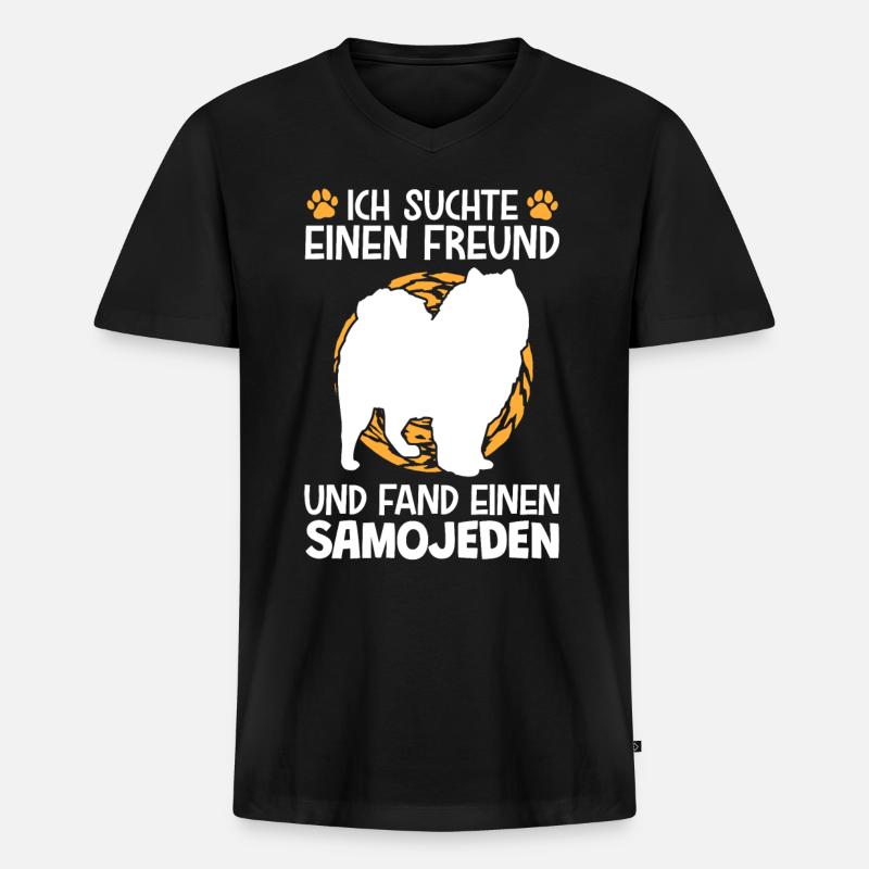 Suchte meinen Samojede Schlittenhund - Männer Premium Bio T-Shirt mit V-Ausschnitt - Schwarz
