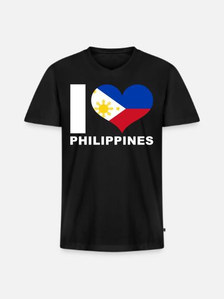 Jeg elsker Filippinerne hjerte flag Filippinerne - Premium økologisk T-shirt med V-hals til mænd - sort