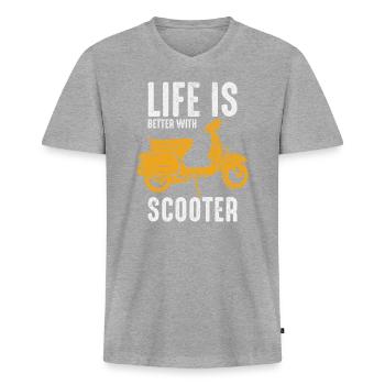 Roller Fahrer Scootering Motorrad Moped Lustig - Männer Premium Bio T-Shirt mit V-Ausschnitt - Grau meliert - Vorne
