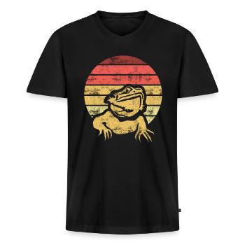 Lézard rétro Lézard - T-shirt encolure en V Premium bio Homme - noir - Devant - Nico (187cm)