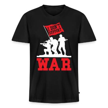 Pacifist Peace Anti-War Saying - Men's Premium Organic T-shirt with V-neck - black - Front - Nico (187cm)
