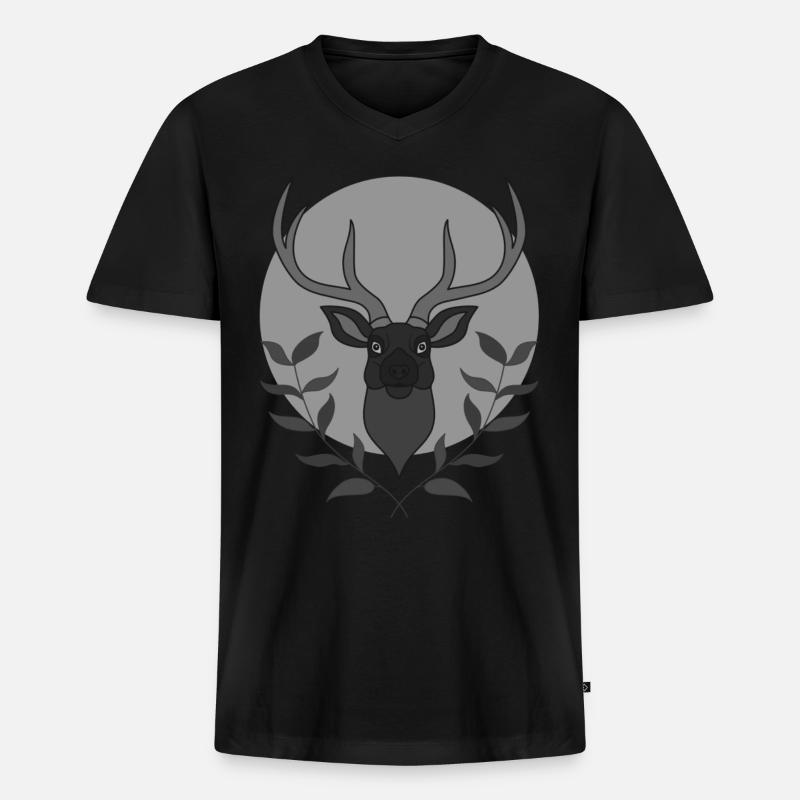 Rothirsch Geweih mit Hirschgeweih - Männer Premium Bio T-Shirt mit V-Ausschnitt - Schwarz