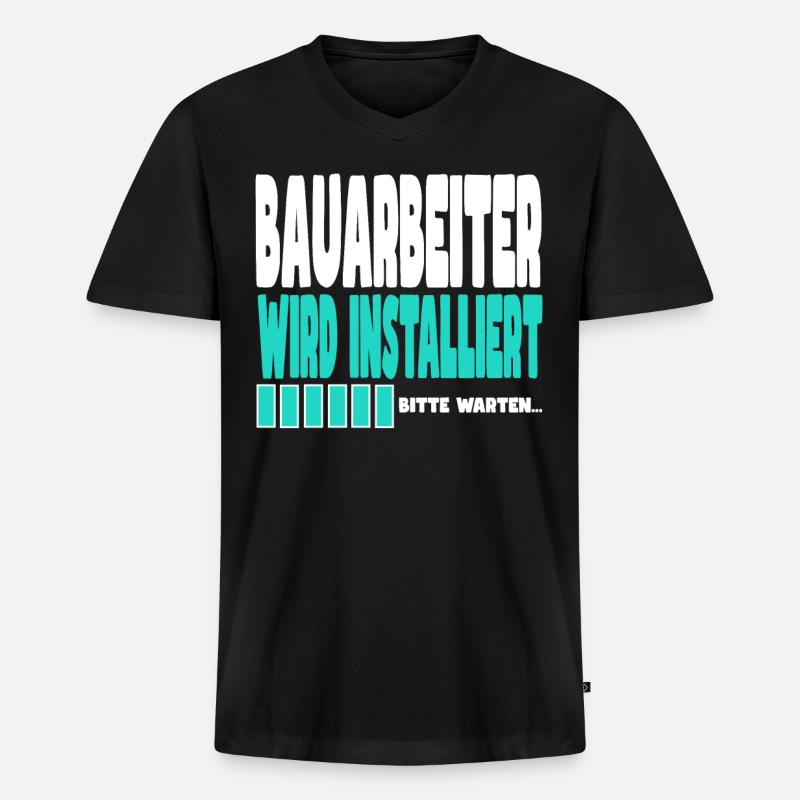 Bauarbeiter wird installiert - Männer Premium Bio T-Shirt mit V-Ausschnitt - Schwarz