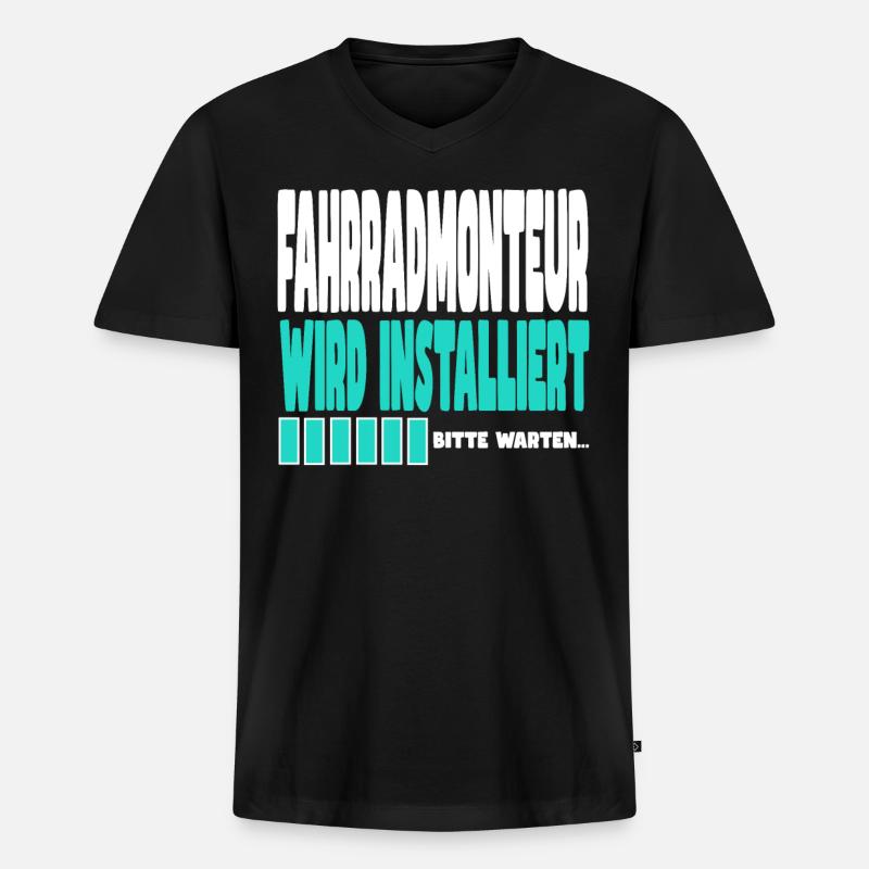 Fahrradmonteur wird installiert - Männer Premium Bio T-Shirt mit V-Ausschnitt - Schwarz