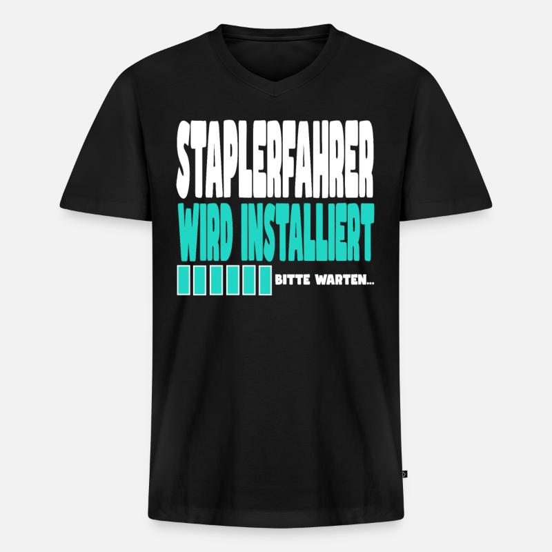 Staplerfahrer wird installiert - Männer Premium Bio T-Shirt mit V-Ausschnitt - Schwarz