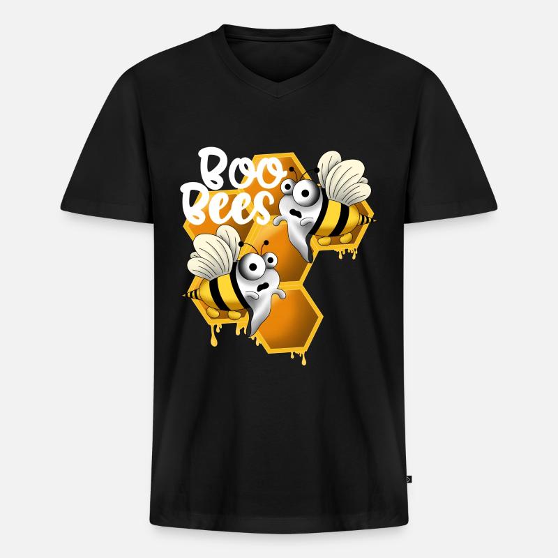 Boo bees mit Wabe weiß - Männer Premium Bio T-Shirt mit V-Ausschnitt - Schwarz