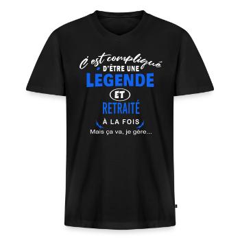 humour Légende et RETRAITÉ cadeau - T-shirt encolure en V Premium bio Homme - noir - Devant - Nico (187cm)
