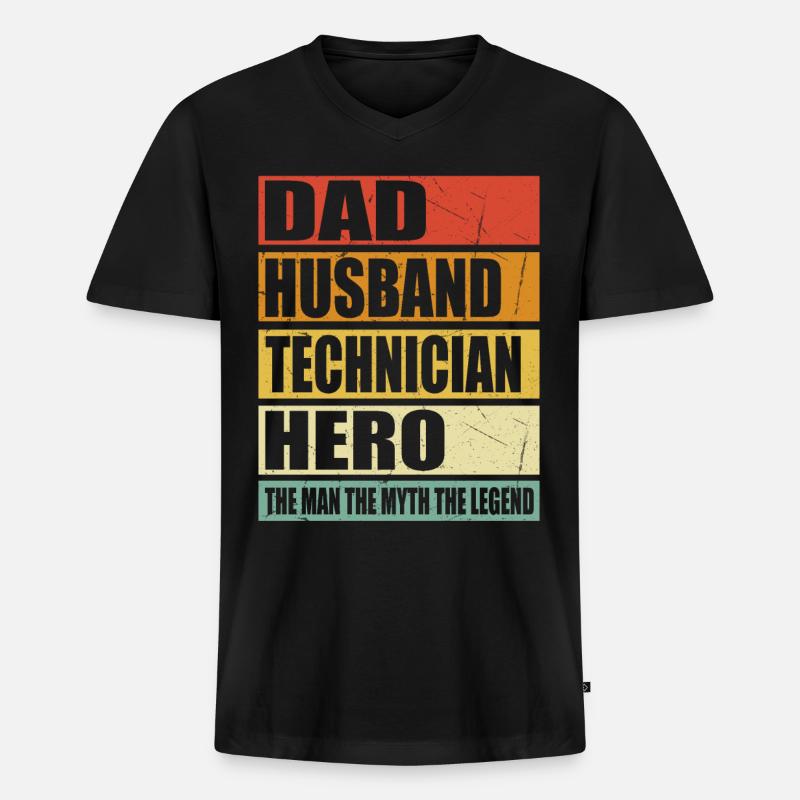 Vater Ehemann Techniker Held - Männer Premium Bio T-Shirt mit V-Ausschnitt - Schwarz