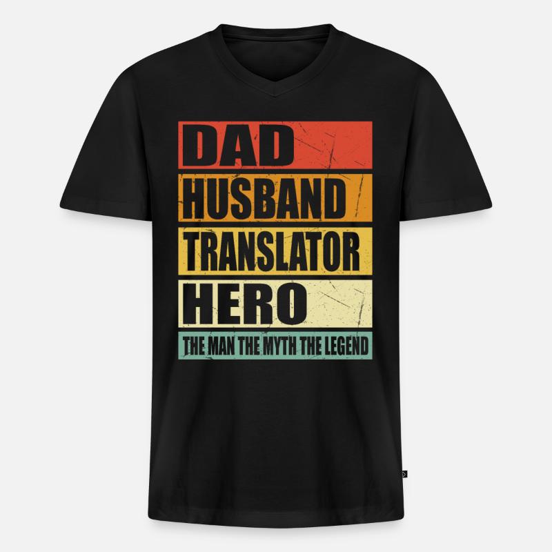 Vater Ehemann Übersetzer Held - Männer Premium Bio T-Shirt mit V-Ausschnitt - Schwarz