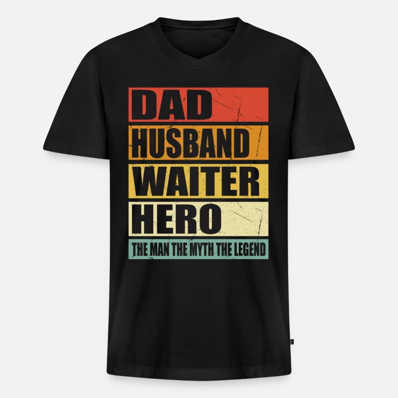 Vater Ehemann Kellner Held - Männer Premium Bio T-Shirt mit V-Ausschnitt - Schwarz