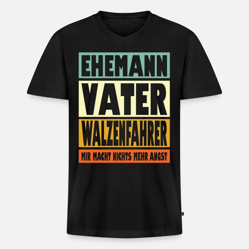 Walzenfahrer Vater Ehemann Held - Männer Premium Bio T-Shirt mit V-Ausschnitt - Schwarz