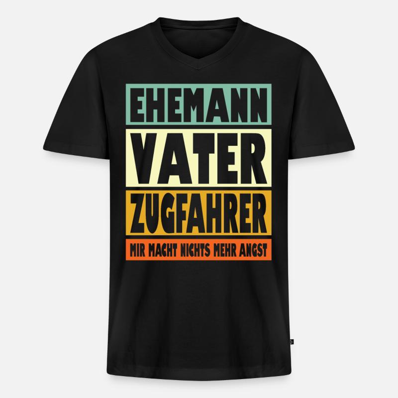 Zugfahrer Vater Ehemann Held - Männer Premium Bio T-Shirt mit V-Ausschnitt - Schwarz