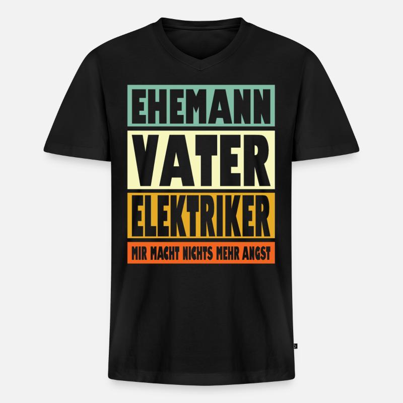 Elektriker Vater Ehemann Held - Männer Premium Bio T-Shirt mit V-Ausschnitt - Schwarz