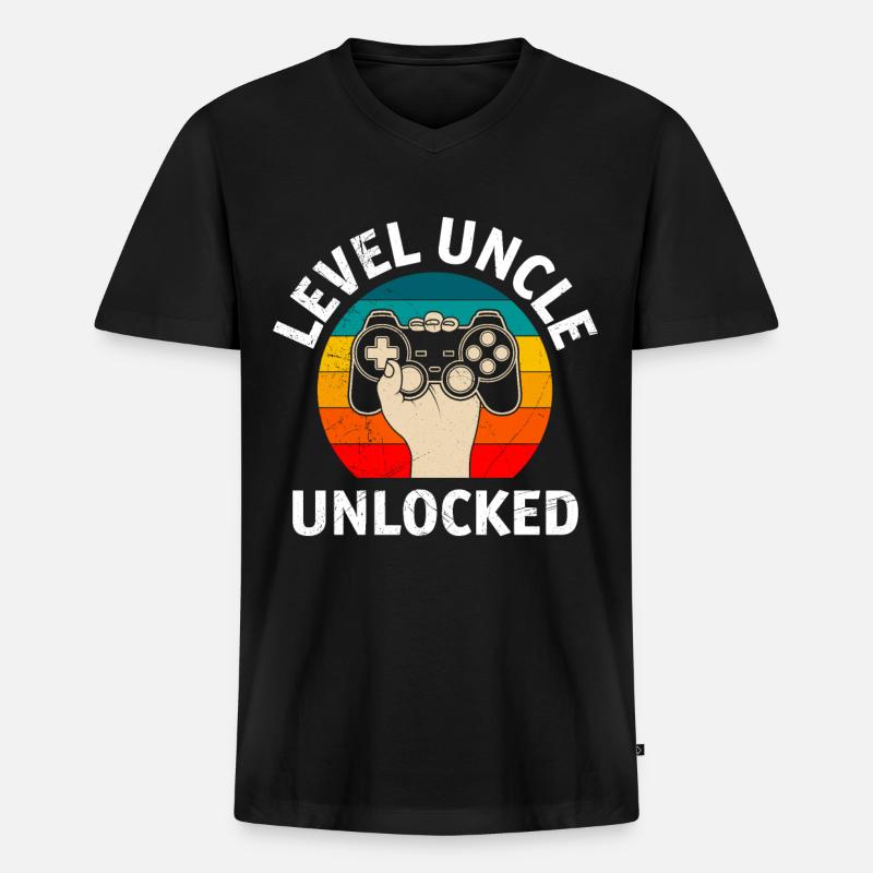 Level Onkel wird freigeschaltet Onkel - Männer Premium Bio T-Shirt mit V-Ausschnitt - Schwarz