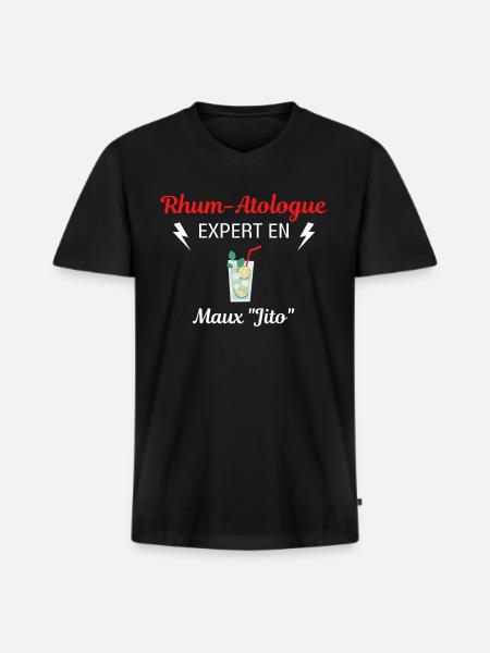 Rhum-Atologue - T-shirt encolure en V Premium bio Homme - noir