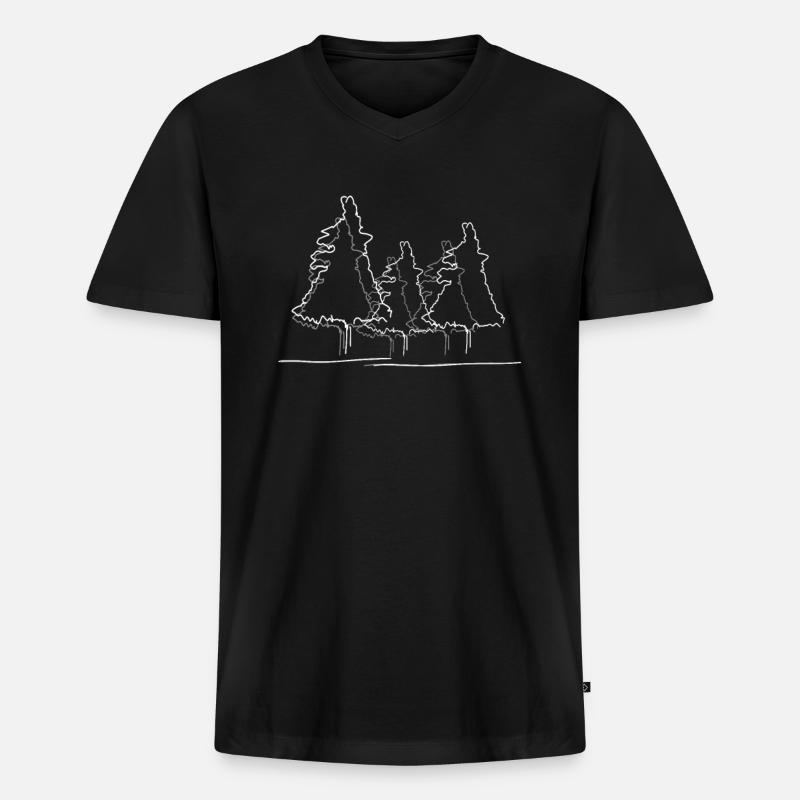 Baum Wald Lineart - Männer Premium Bio T-Shirt mit V-Ausschnitt - Schwarz