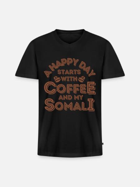 Somali Cat Coffee Cafe - Men's Premium Organic T-shirt with V-neck - black