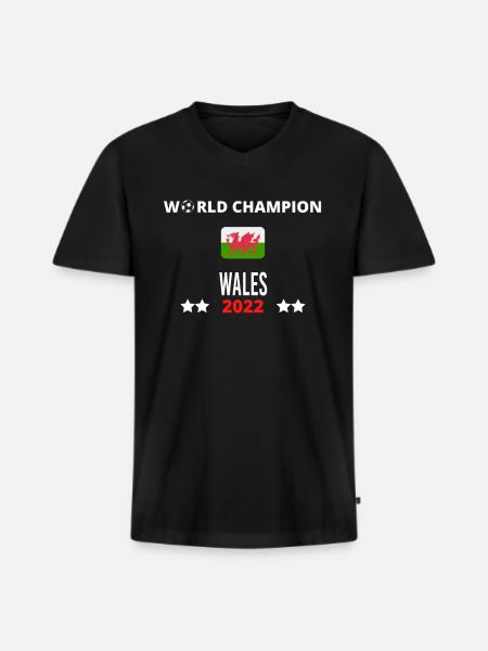 Wales Weltmeister 2022 - Männer Premium Bio T-Shirt mit V-Ausschnitt - Schwarz