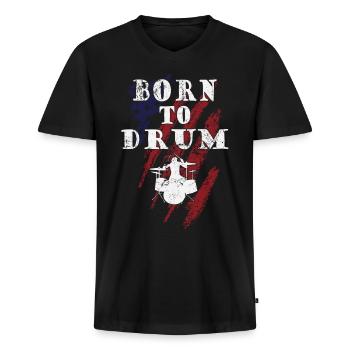 Zum Trommeln geboren - Schlagzeuger - Männer Premium Bio T-Shirt mit V-Ausschnitt - Schwarz - Vorne - Nico (187cm)