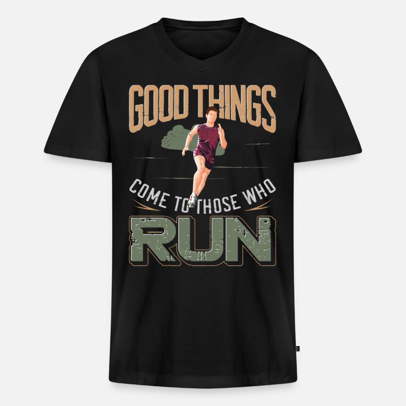 Running Runner Half Marathon - Männer Premium Bio T-Shirt mit V-Ausschnitt - Schwarz