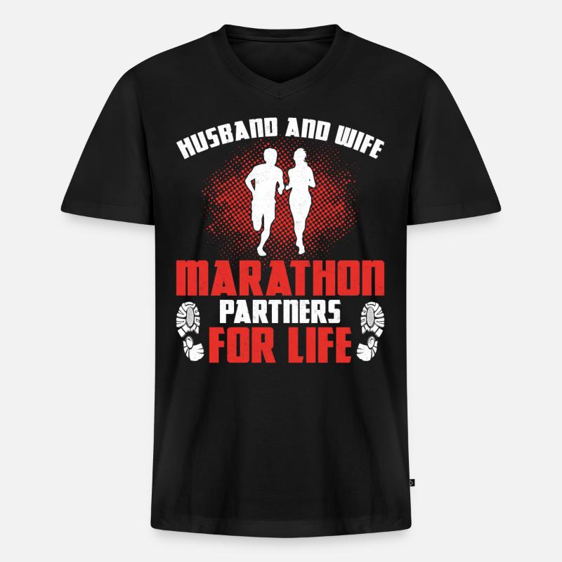 Running Runner Half Marathon - Männer Premium Bio T-Shirt mit V-Ausschnitt - Schwarz