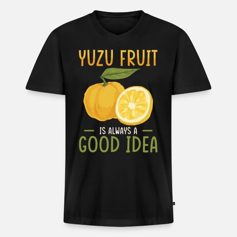 Yuzu Frucht Spruch - Männer Premium Bio T-Shirt mit V-Ausschnitt - Schwarz