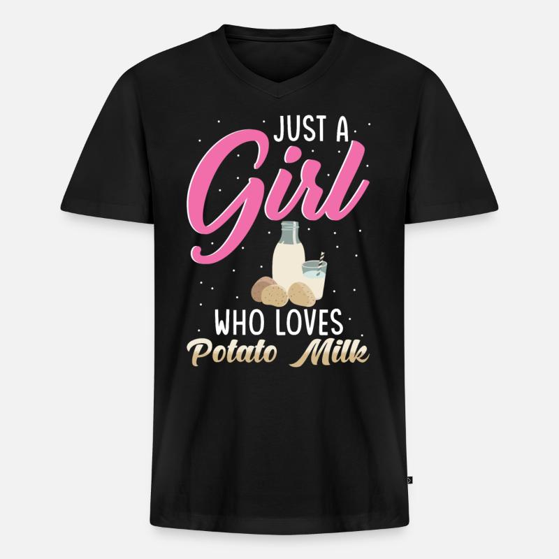 Kartoffel Milch Spruch - Männer Premium Bio T-Shirt mit V-Ausschnitt - Schwarz
